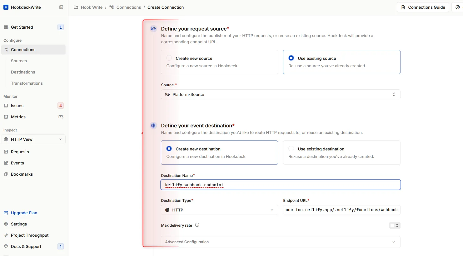 Create Netlify Hookdeck Connection