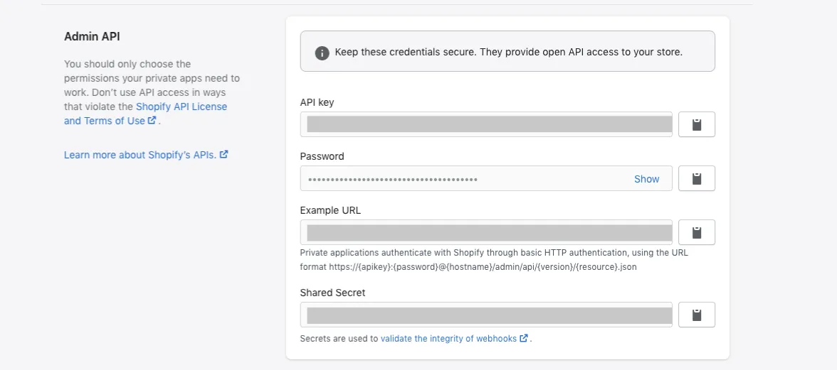 Shopify Admin api key 