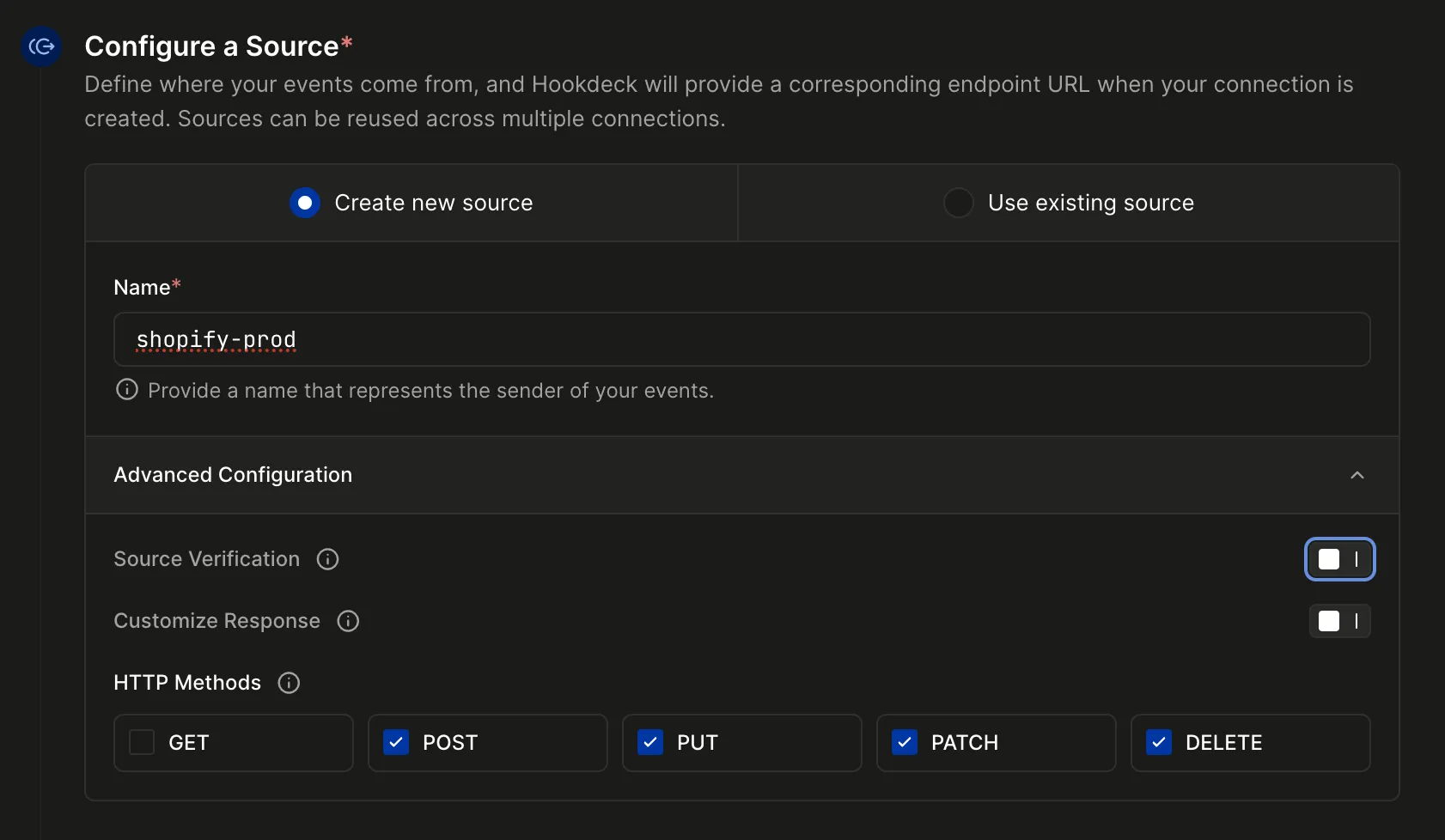 Configure Connection Source