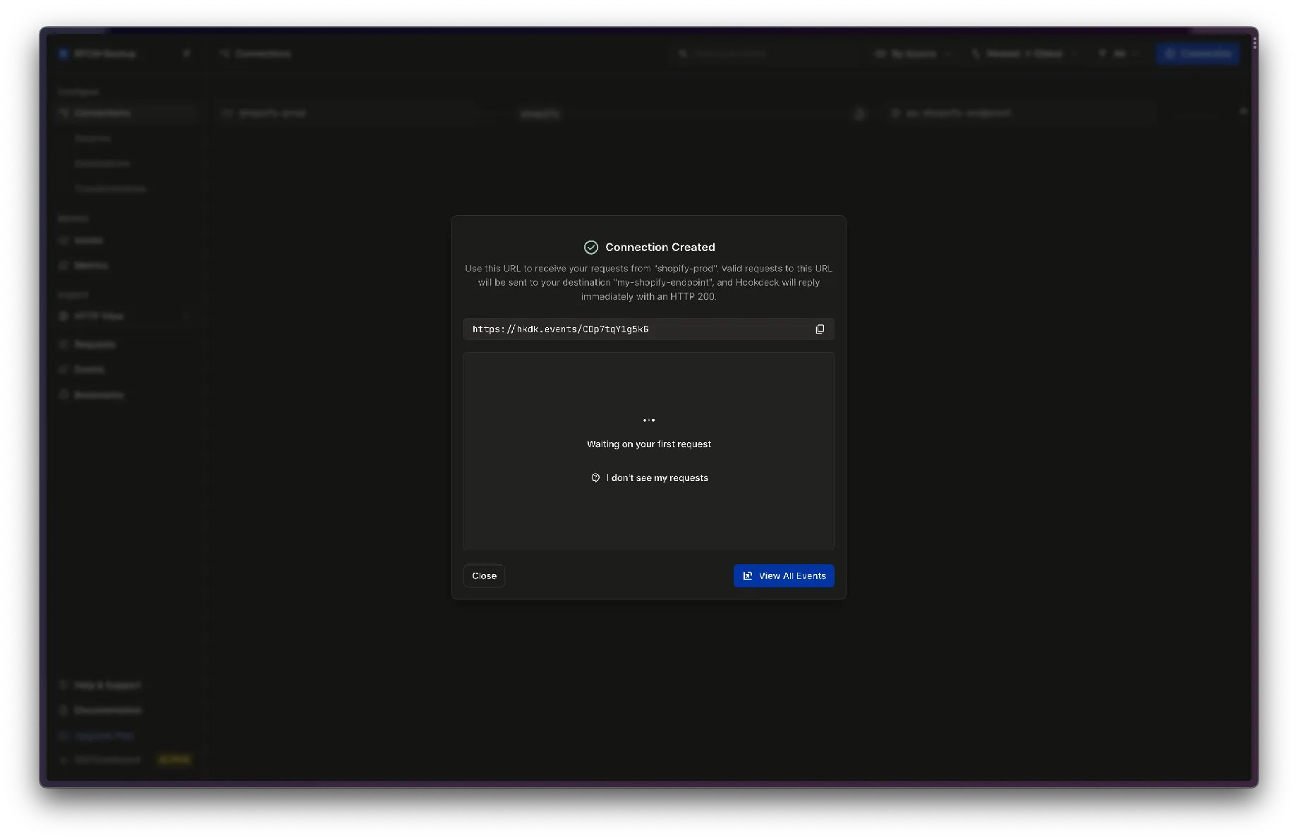 Hookdeck Connection URL Dialog