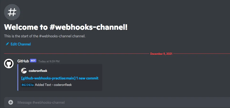confirm github notification in Discord channel