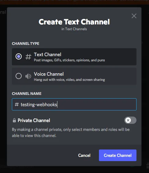 create a channel in discord
