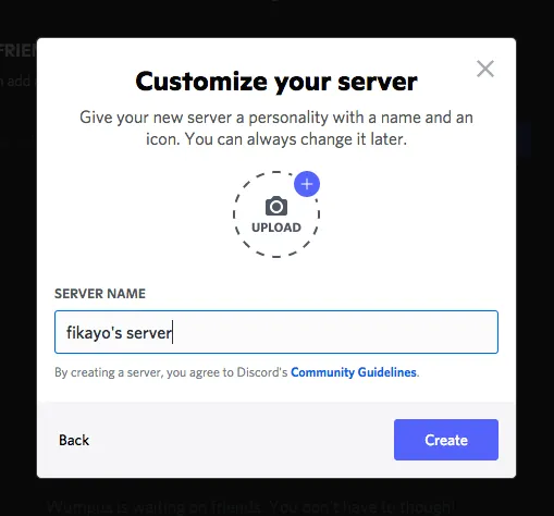 create a server in discord