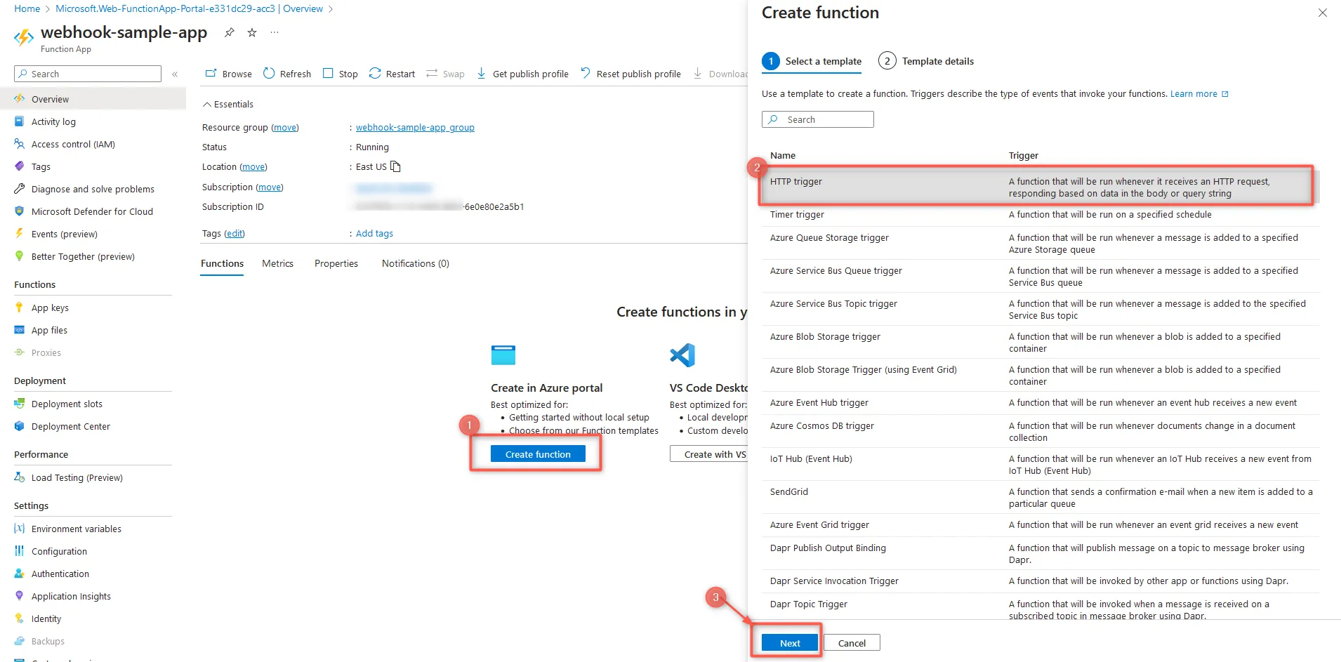 Create Azure function