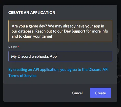 create discord app