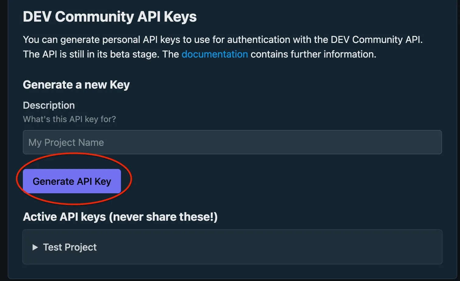 API key for Dev.to 