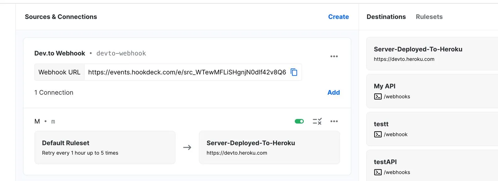 Hookdeck connection for Dev.to service