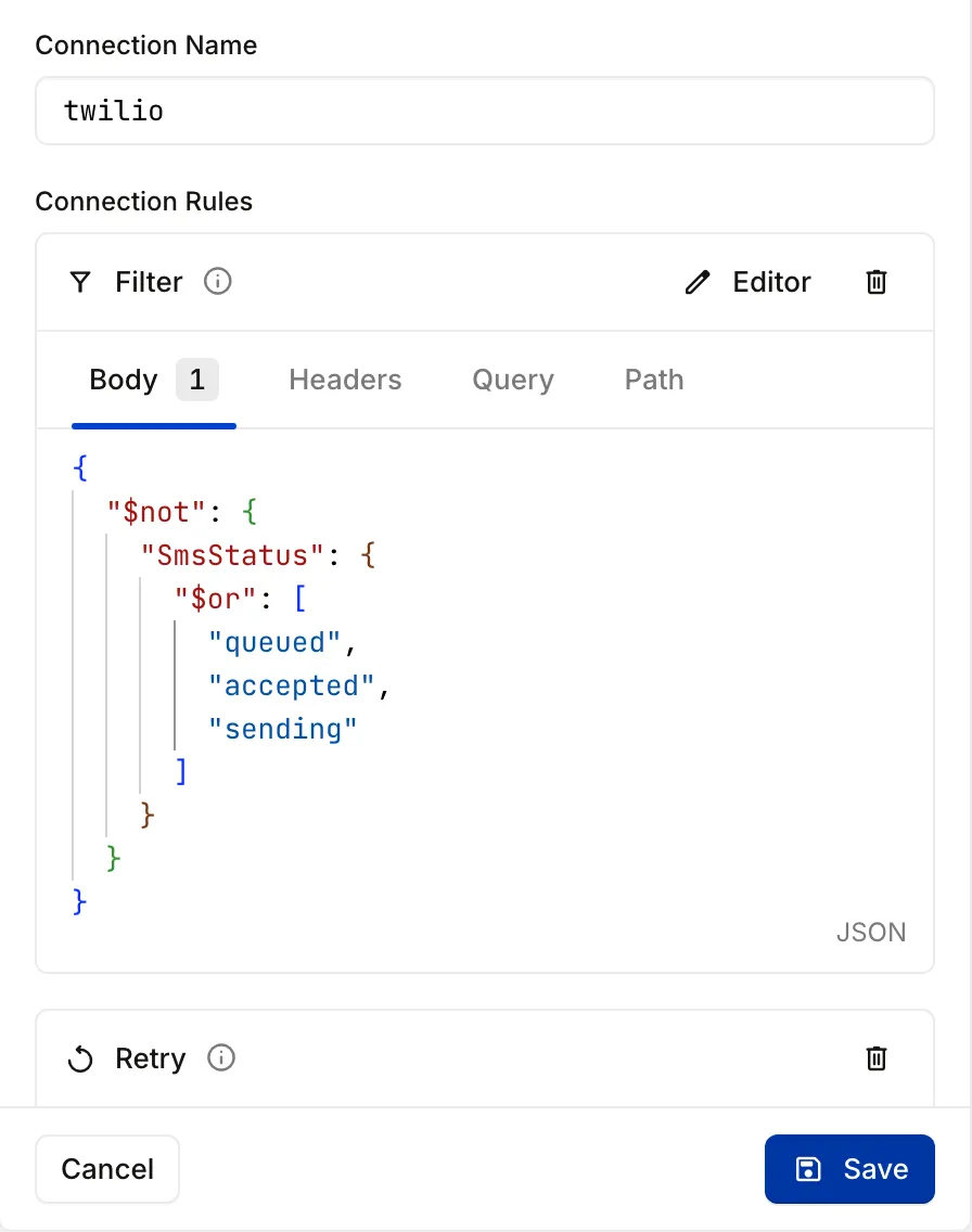 Hookdeck Connection Filter example