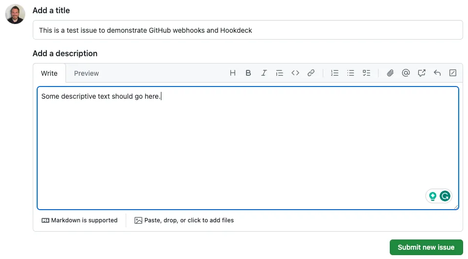 Create a new GitHub issue