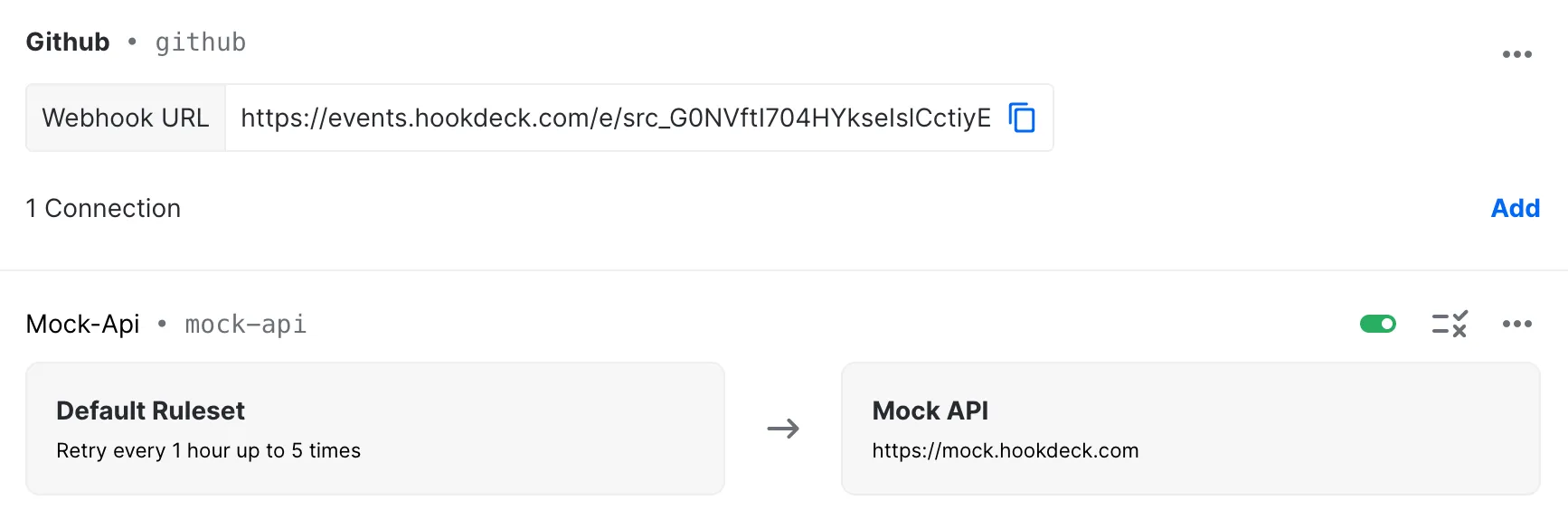 Result github webhook connection in hookdeck