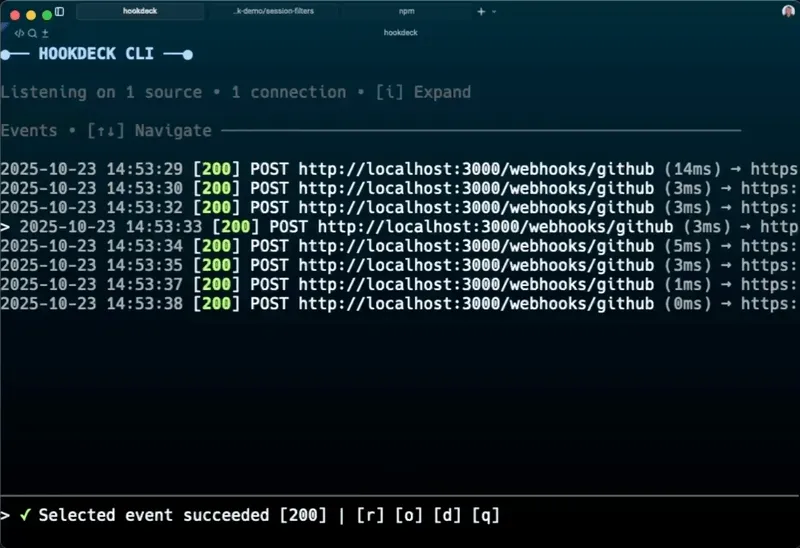 Retry webhooks from the Hookdeck CLI