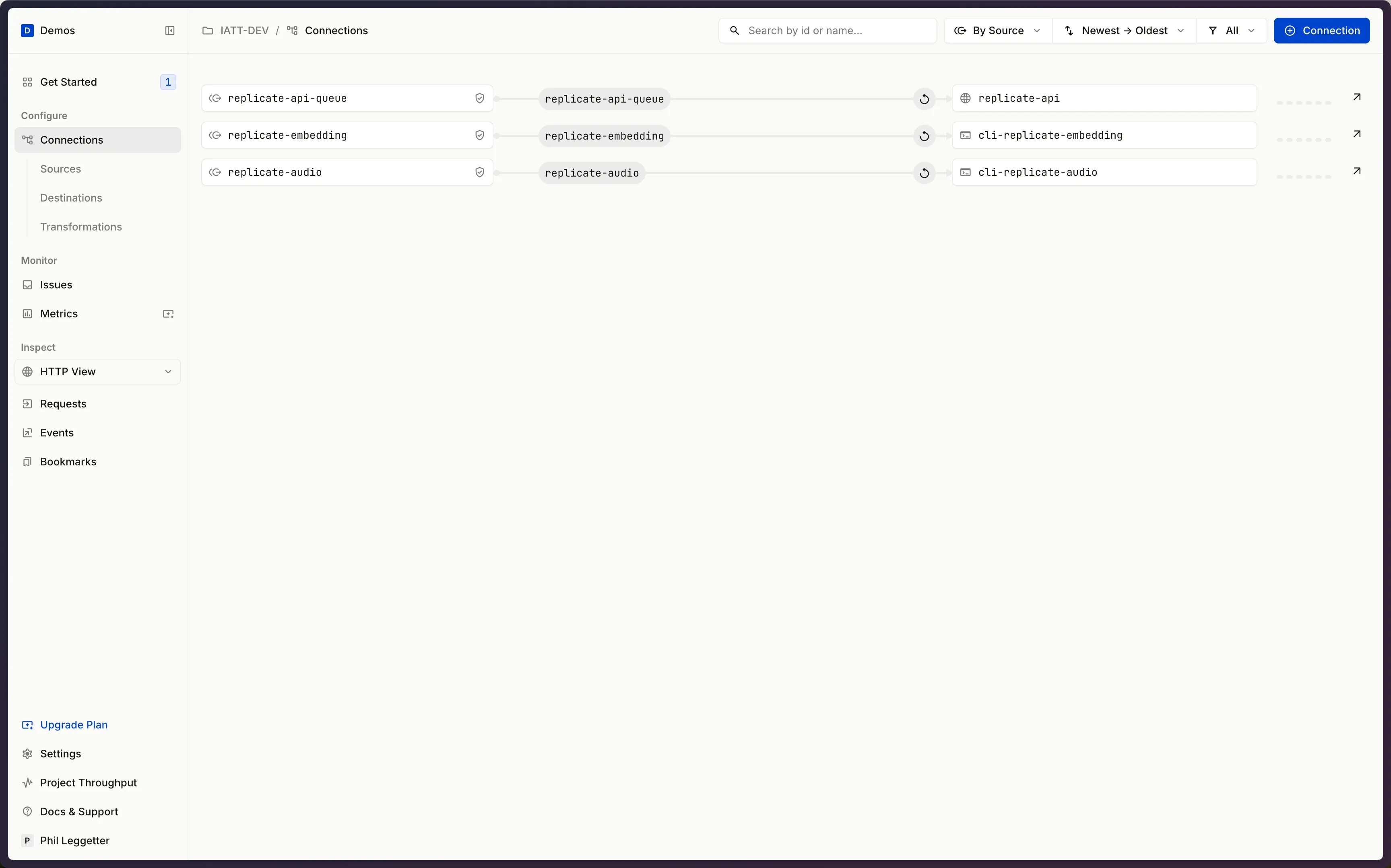 Hookdeck connection in the Hookdeck dashboard