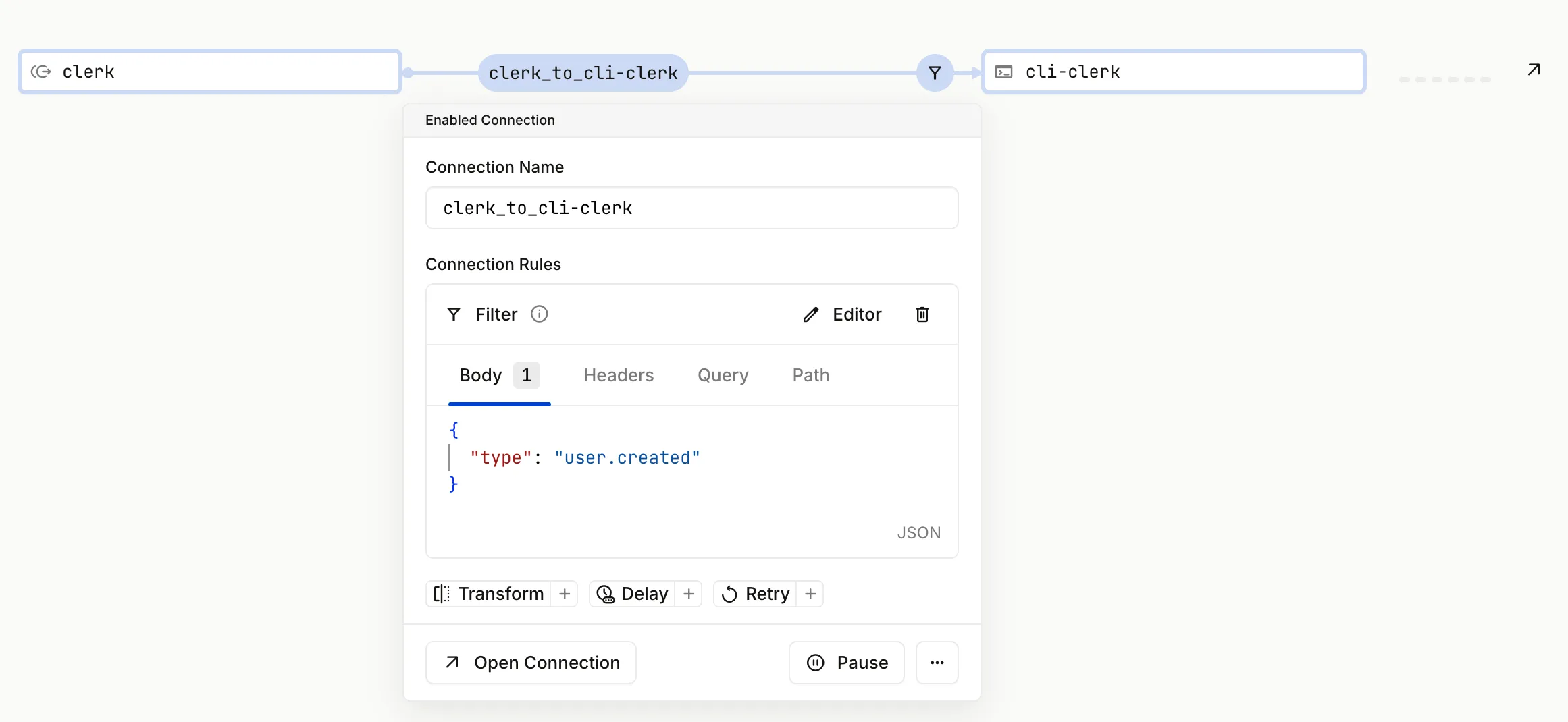 Hookdeck Clerk user created filter