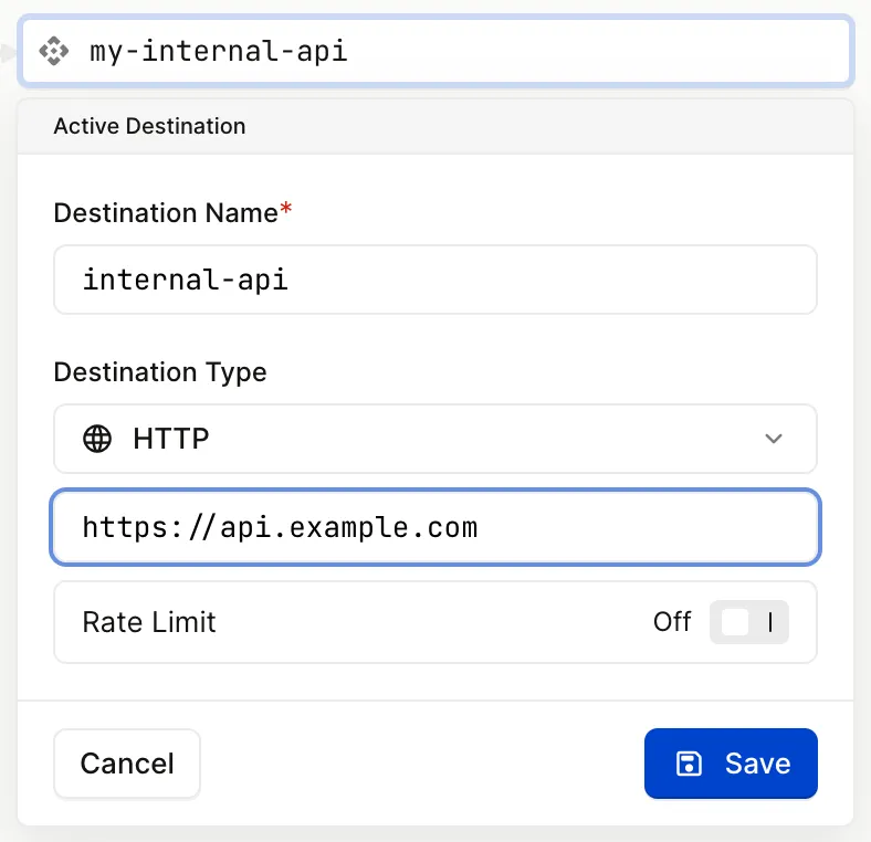 Connections -> Update Destination URL in Hookdeck Dashboard