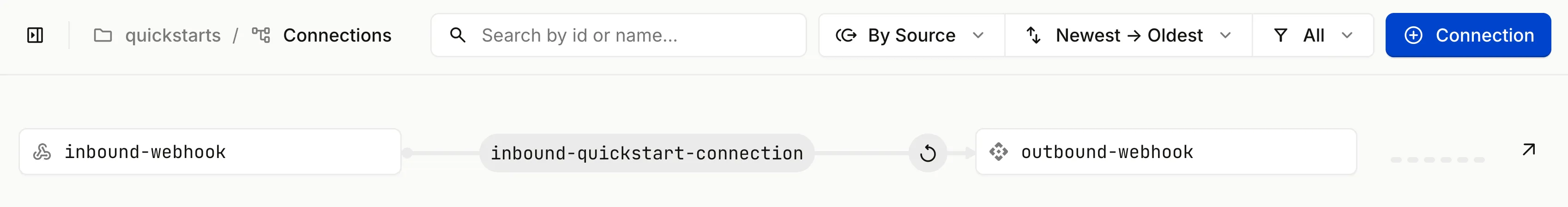 Quickstart inbound webhook connection within the Hookdeck dashboard