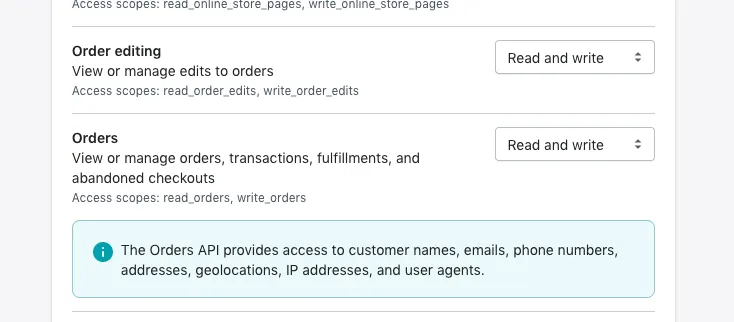 Shopify app order permission
