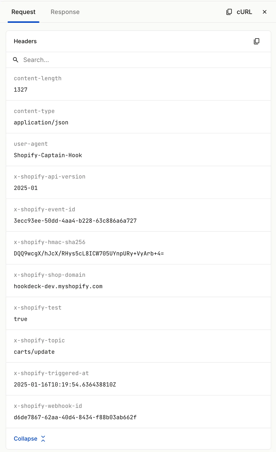 Shopify webhook event header in hookdeck
