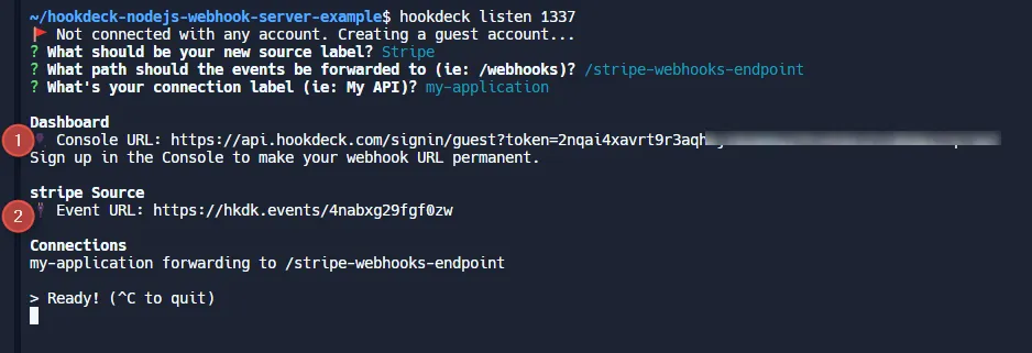 Stripe Hookdeck connection on terminal