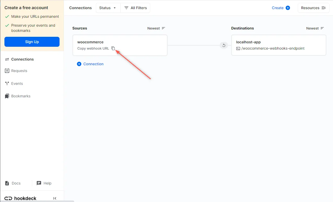 WooCommerce Hookdeck dashboard
