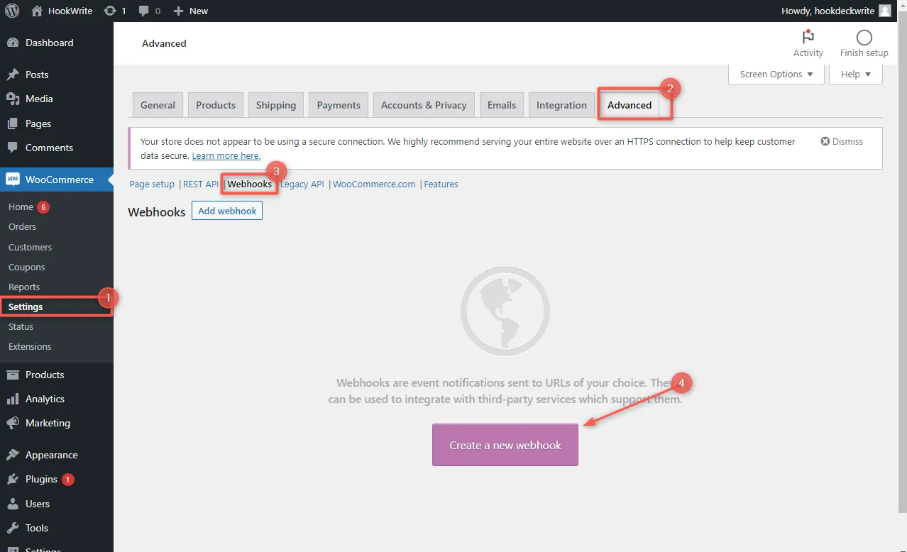 Create WooCommerce webhook