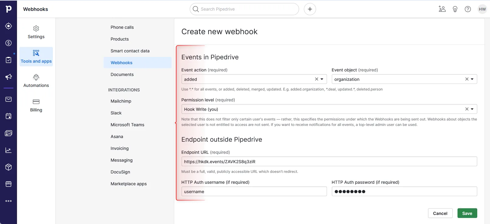 Pipedrive HTTP Auth