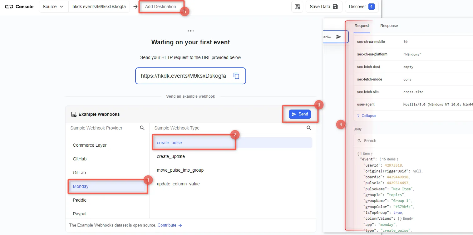 add monday webhook destination