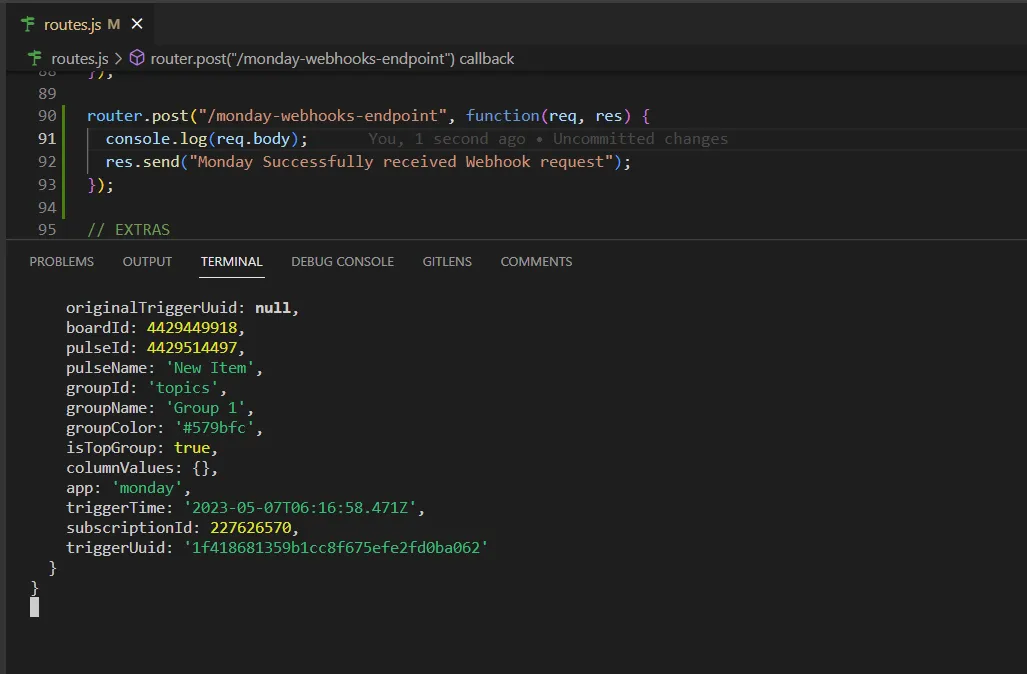 monday webhook successful on localhost