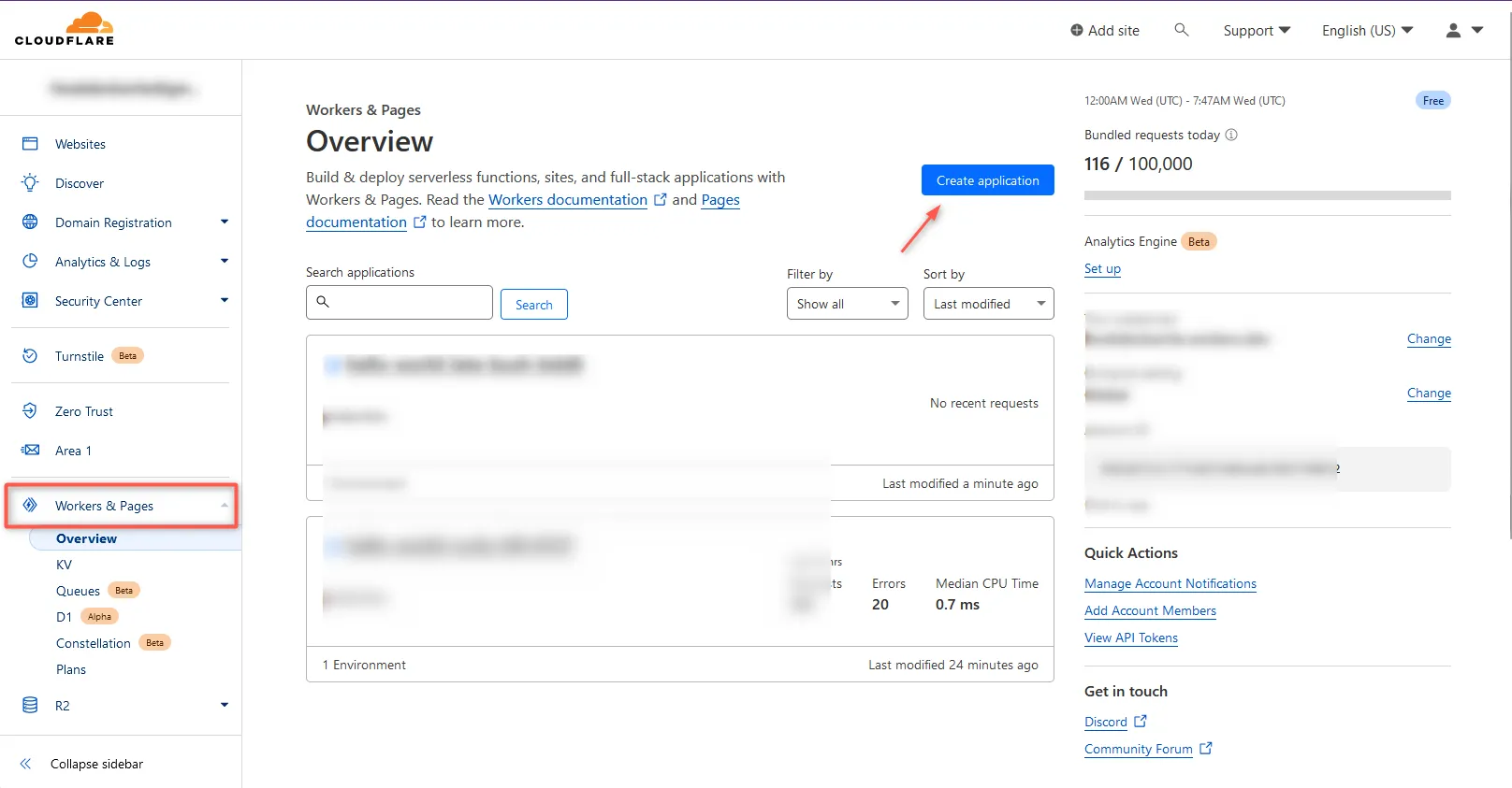 create Cloudflare application