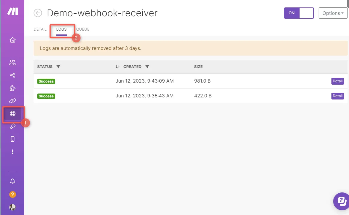 Events received in Make dashboard