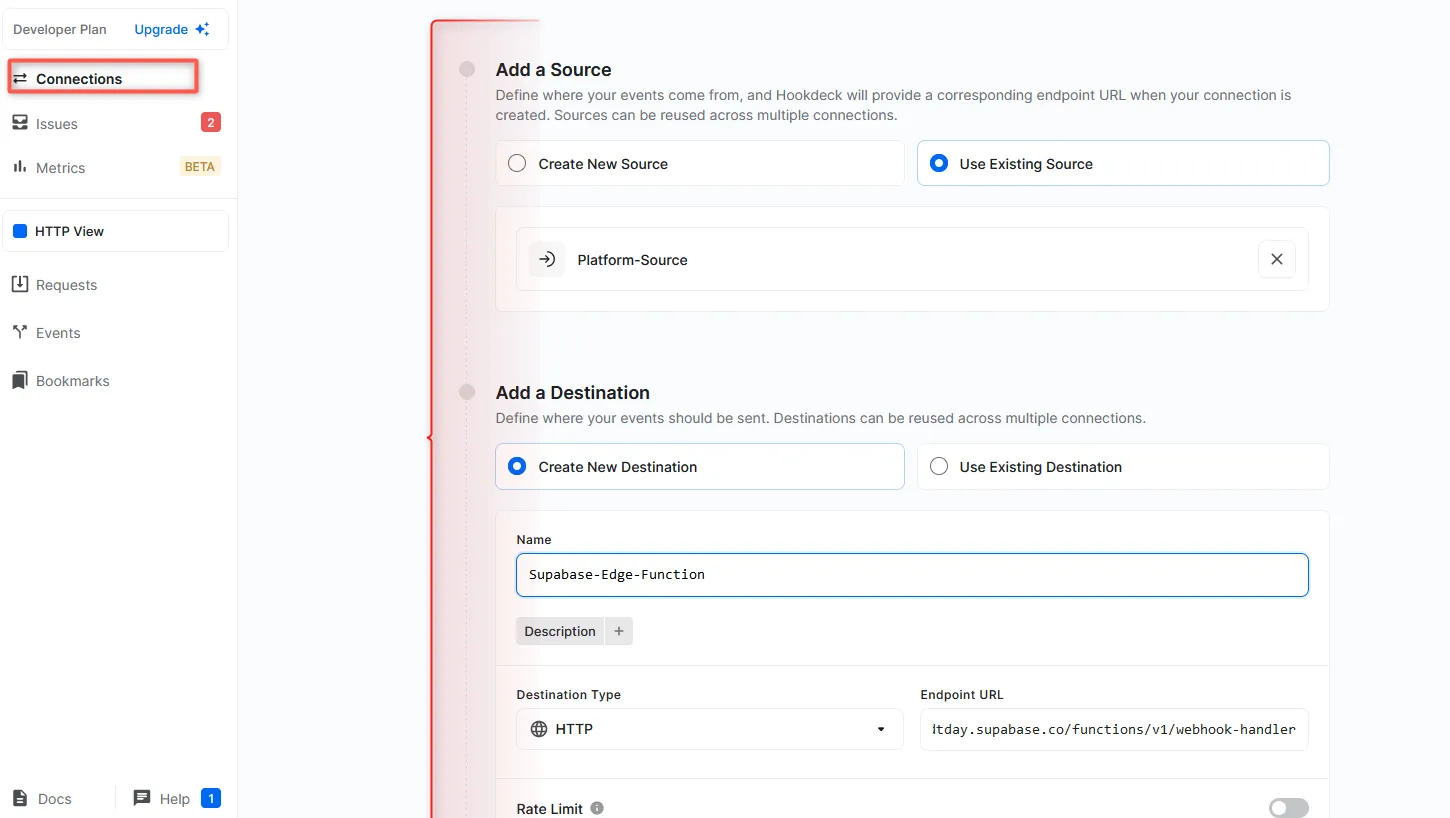 Create Supabase Edge Functions Hookdeck Connection