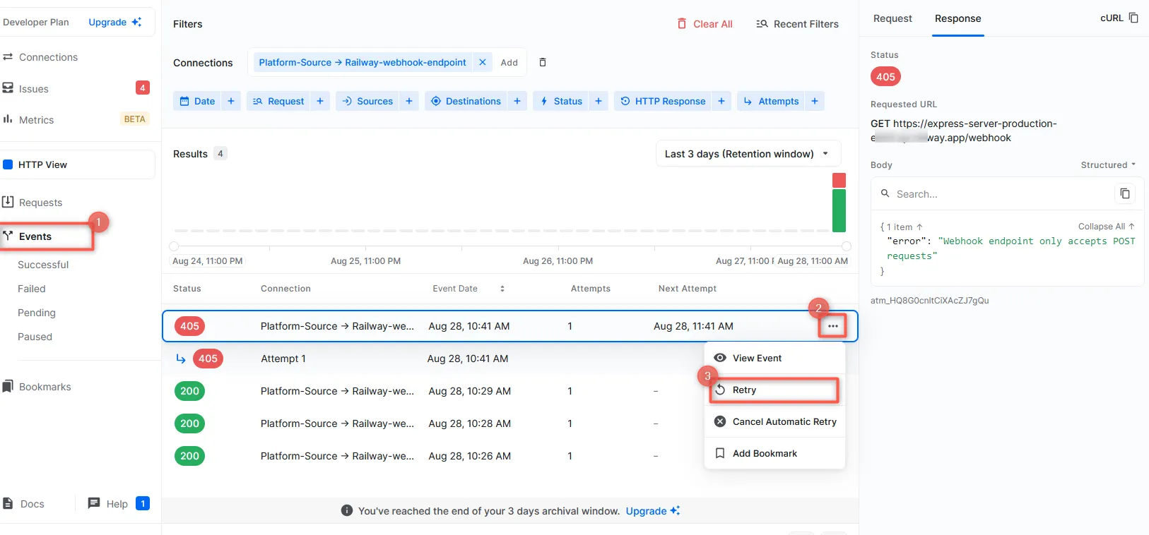 Retry Railway webhook event