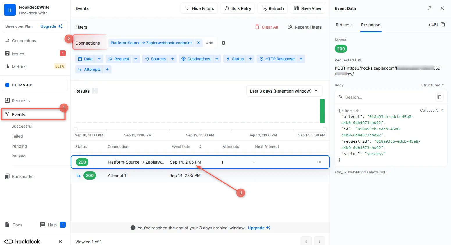 Zapier Event Hookdeck Dashboard