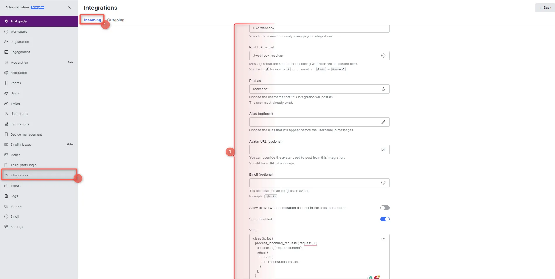 Save Rocket.Chat integration 