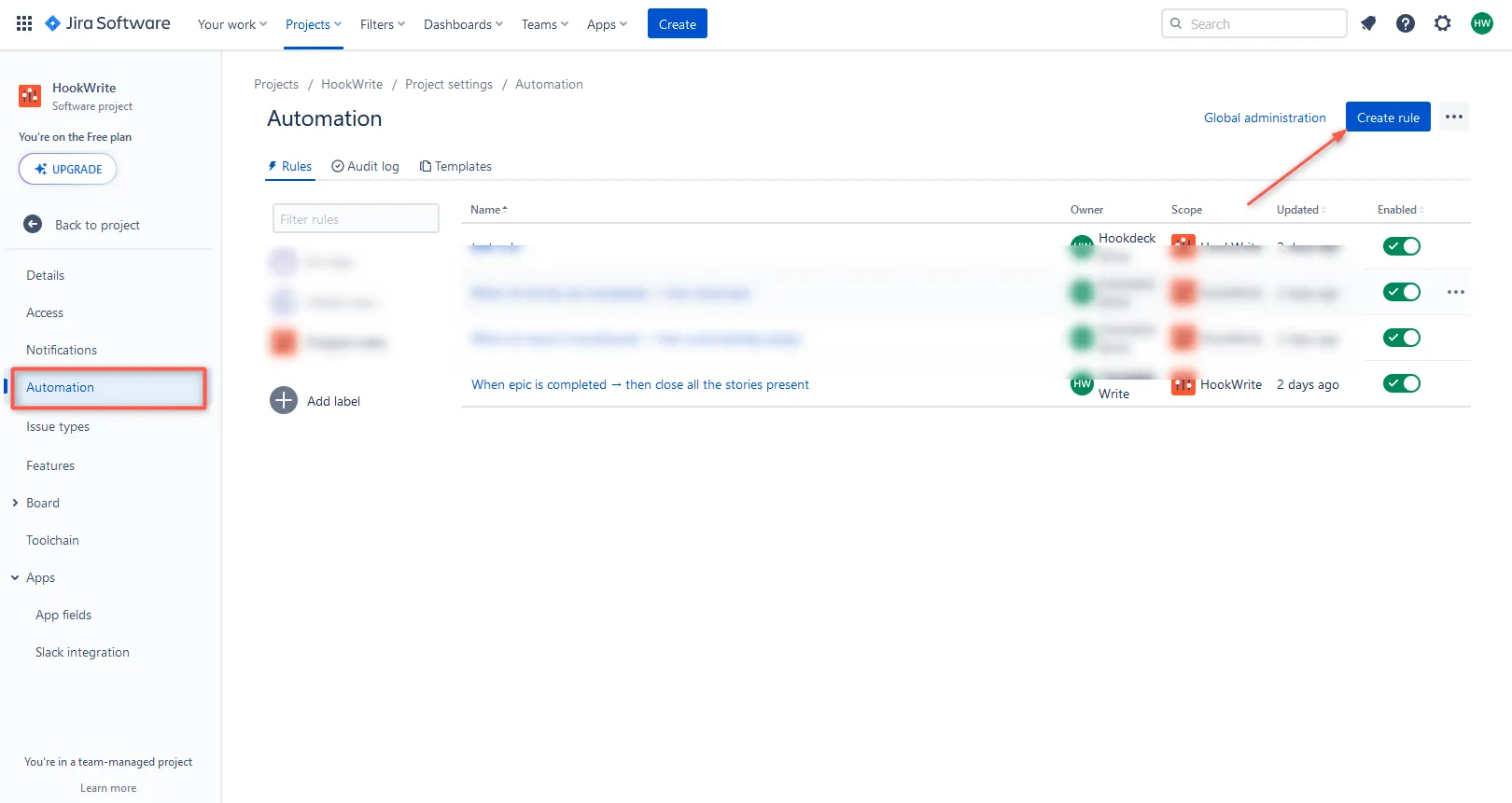 Jira webhooks create rule