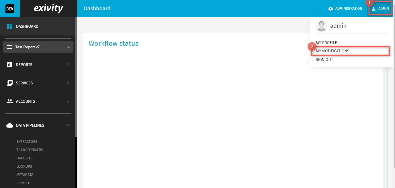 Exivity Profile My Notifications screenshot
