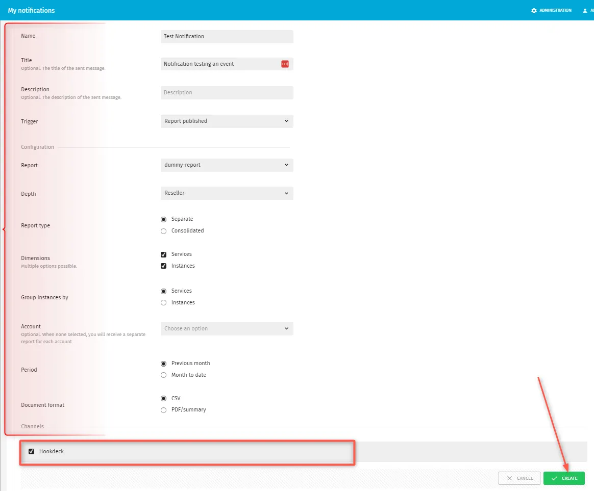 Create an Exivity Notification screenshot