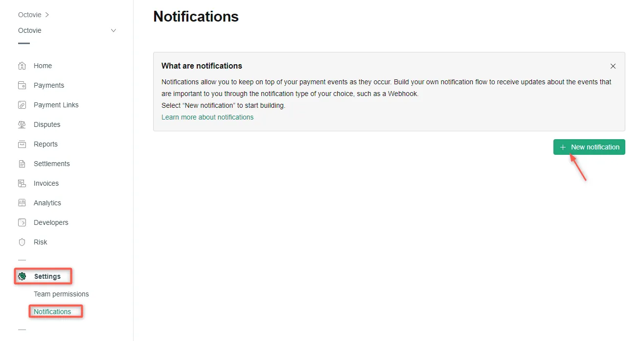 Checkout webhook notifications dashboard