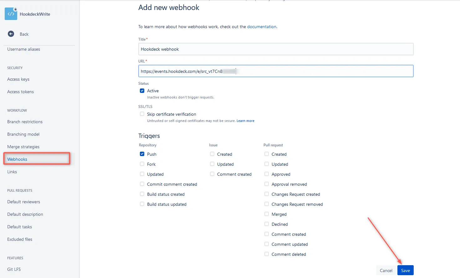 Create Bitbucket webhook