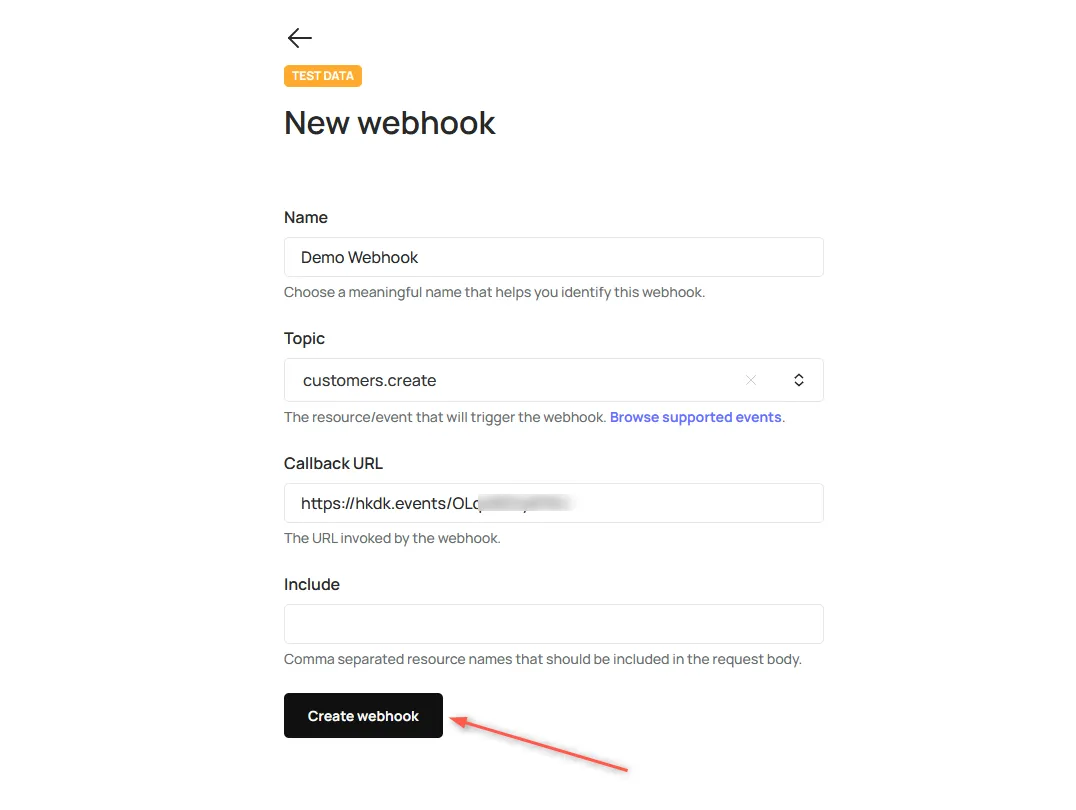 Commerce Layer new webhook