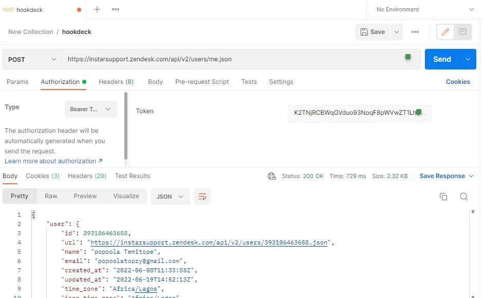 Zendesk API authentication response
