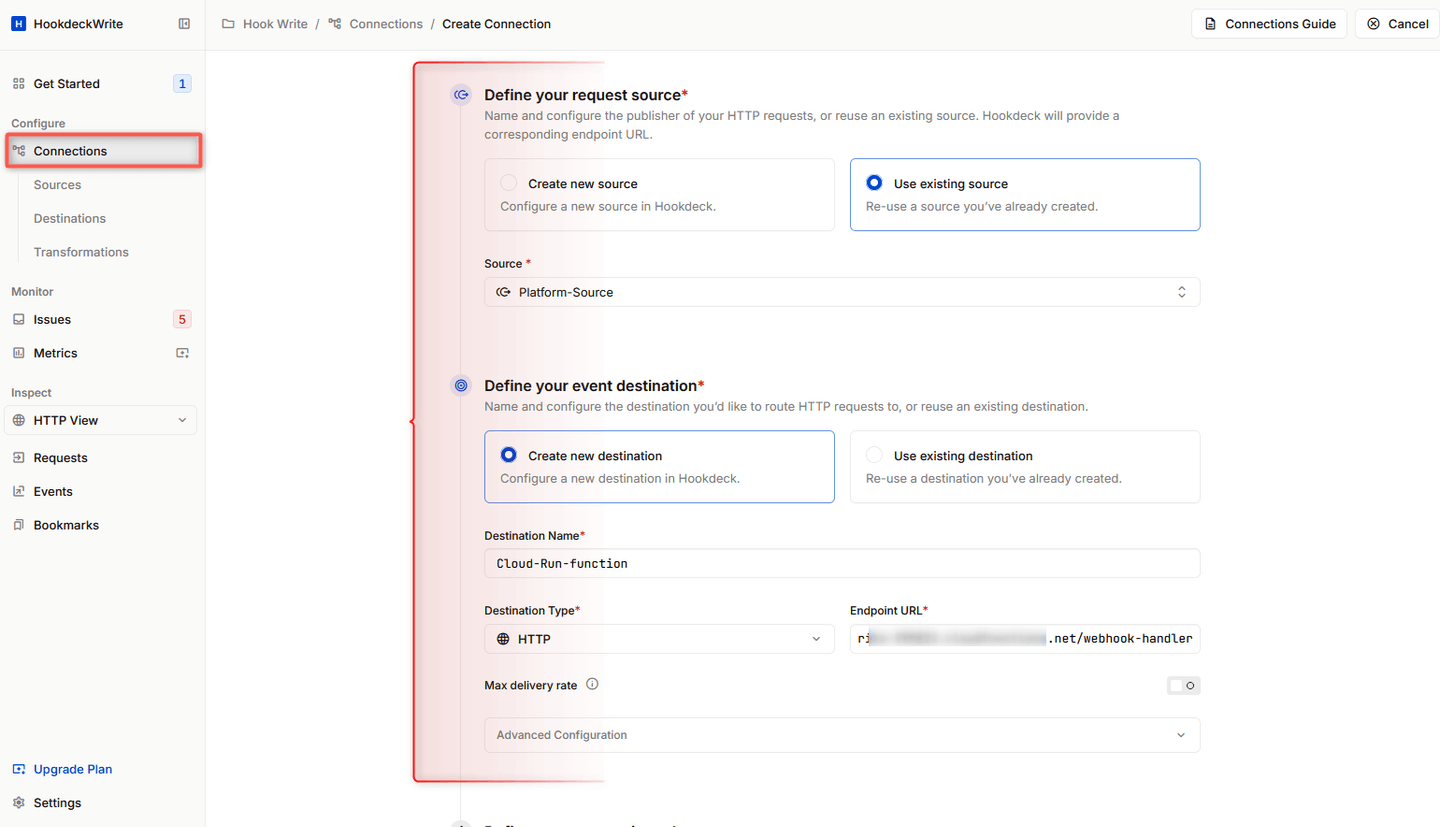 Create Hookdeck Cloud Run function connection