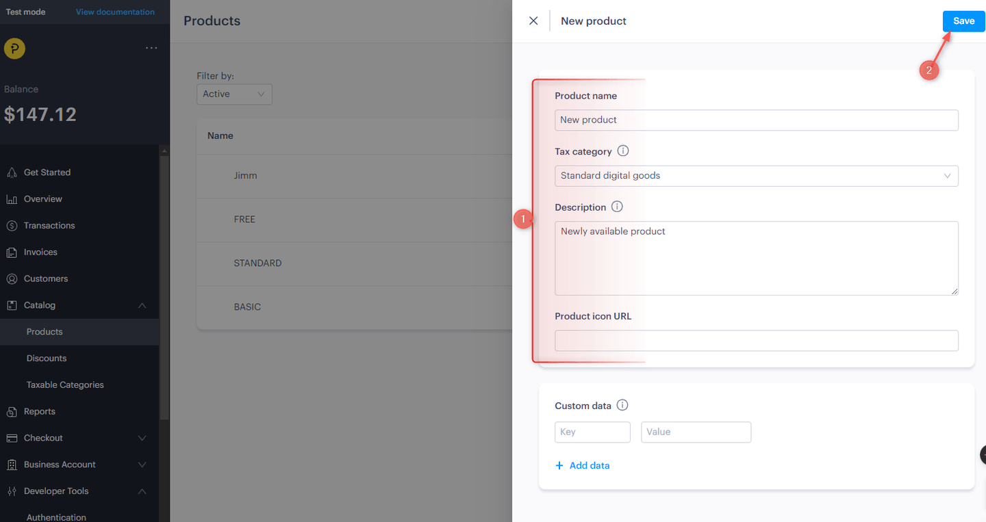Create New Paddle product