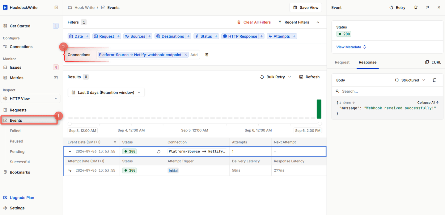 Netlify - Hookdeck events tab