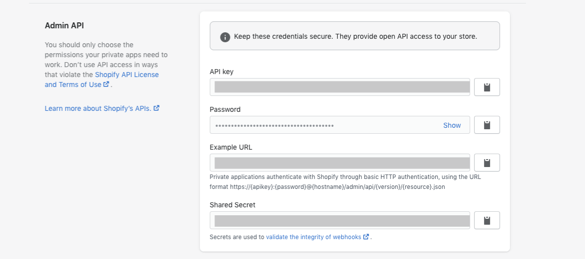 Shopify Admin api key 