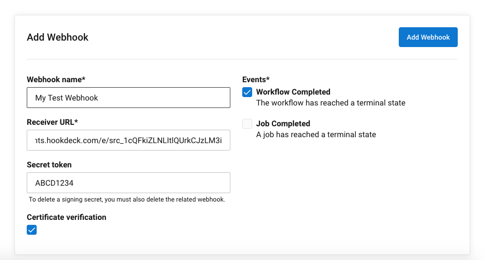 CircleCI webhook set up