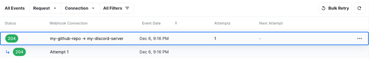 confirm webhook is received in Hookdeck