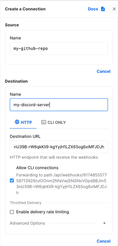 Create a connection in Hookdeck