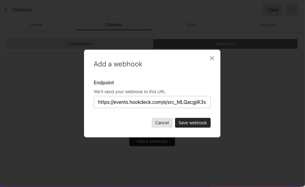 Enter hookdeck URL in typeform
