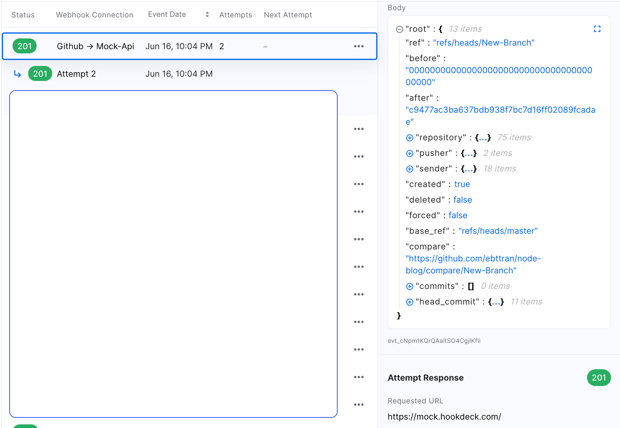 Webhook event in Hookdeck Dashboard