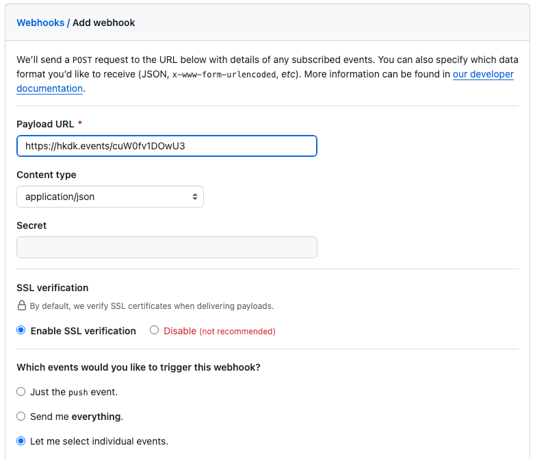 GitHub webhook setup